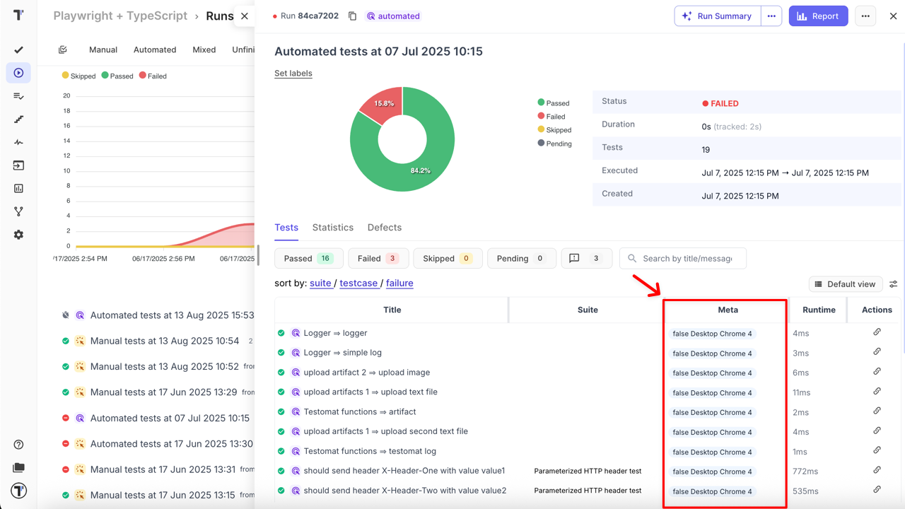 Run View with Meta Data